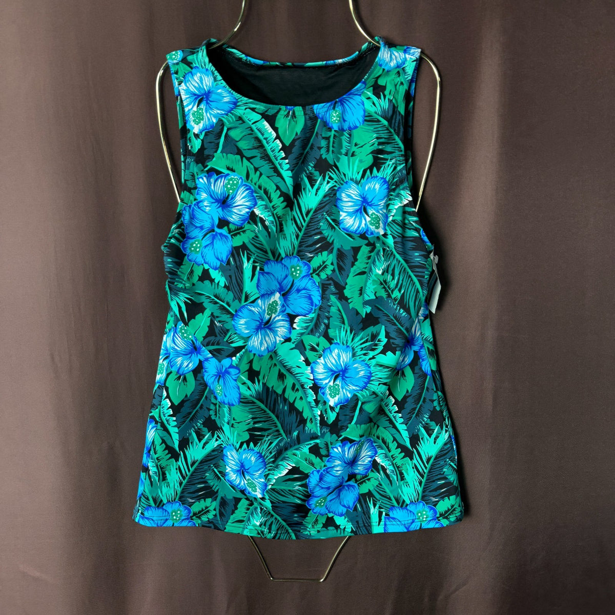 Lands' End Women's 4, 2-4 LONG Floral Print High Neck Swimwear Tankini Top Chlor