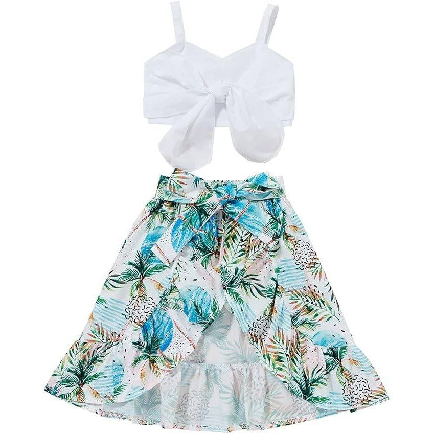 MSRP $20 Toddler Girl 3T-4T 2pcs Set Ruffle Crop Top & Boho Floral Skirt Summ