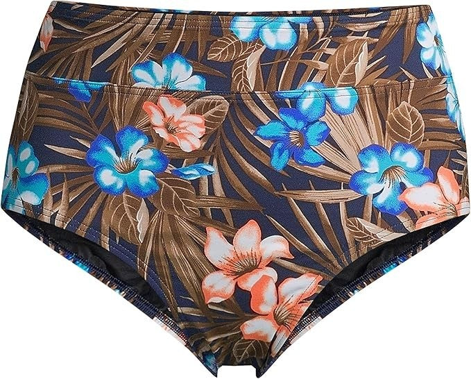 Lands' End Women's 4 Tummy Control High Waist Bikini Swim Bottoms Deep Sea Navy