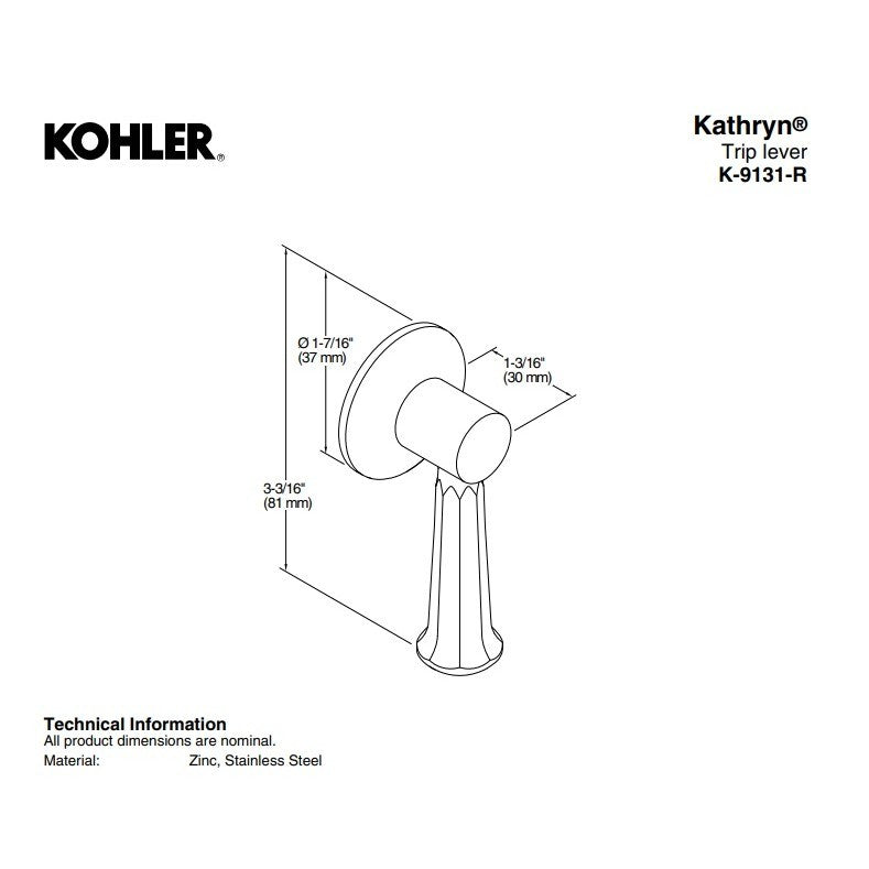 Kohler 9131-R-2BZ Kathryn Trip Lever Right Hand for K-3940-RA Oil-Rubbed Bronze