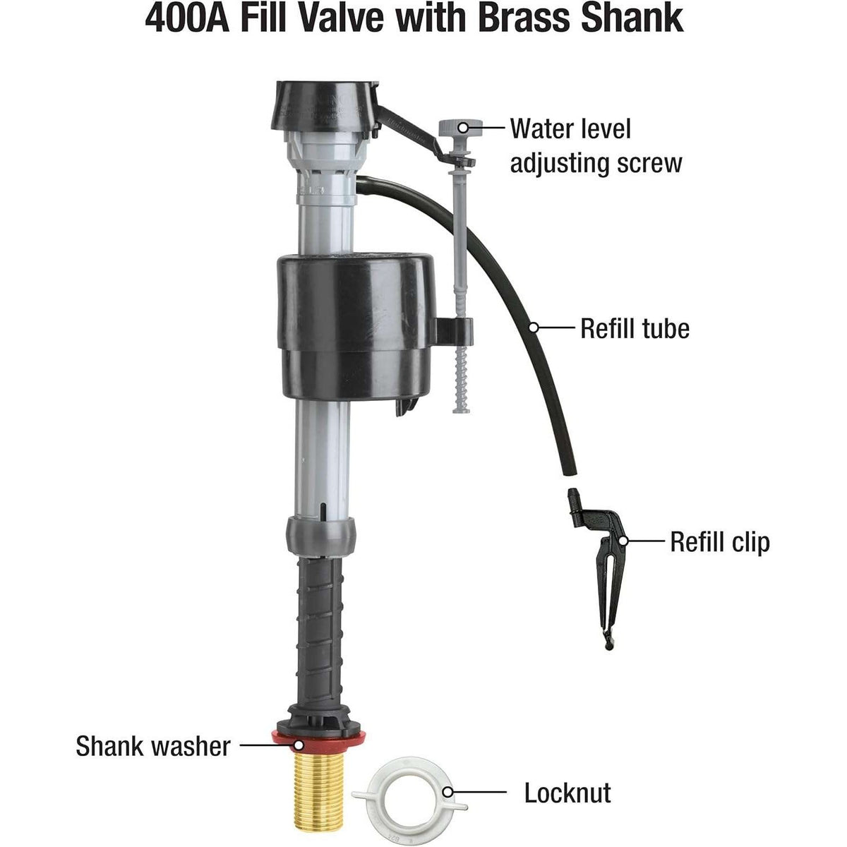Fluidmaster 400A-019 Universal Toilet Fill Valve with Brass Shank