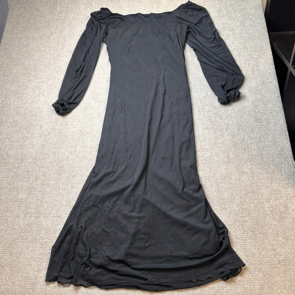 MSRP $60 AISWI L Black Mesh Ruched Maternity Dress Long Sleeves Square Neck