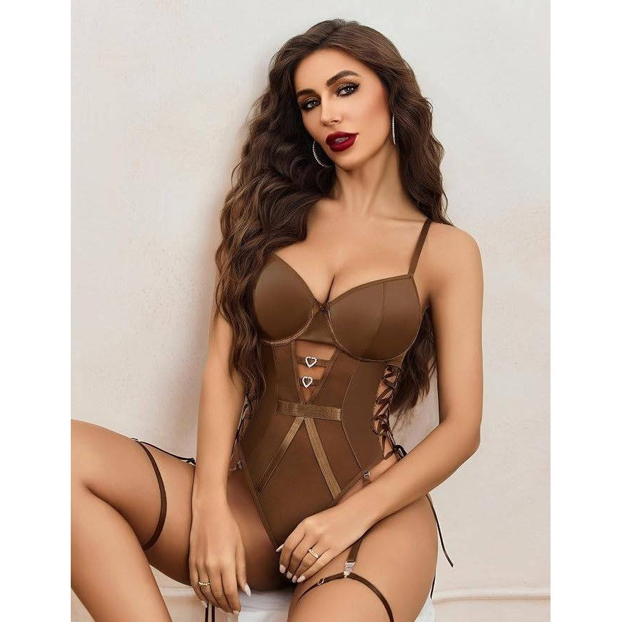MSRP $19 Avidlove Womens XXL Sexy Lingerie Leather Teddy Mesh One Piece Body