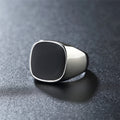 Square Black Signet Pinky Ring Mens Gold, Silver Tone Stainless Steel Size 8-13