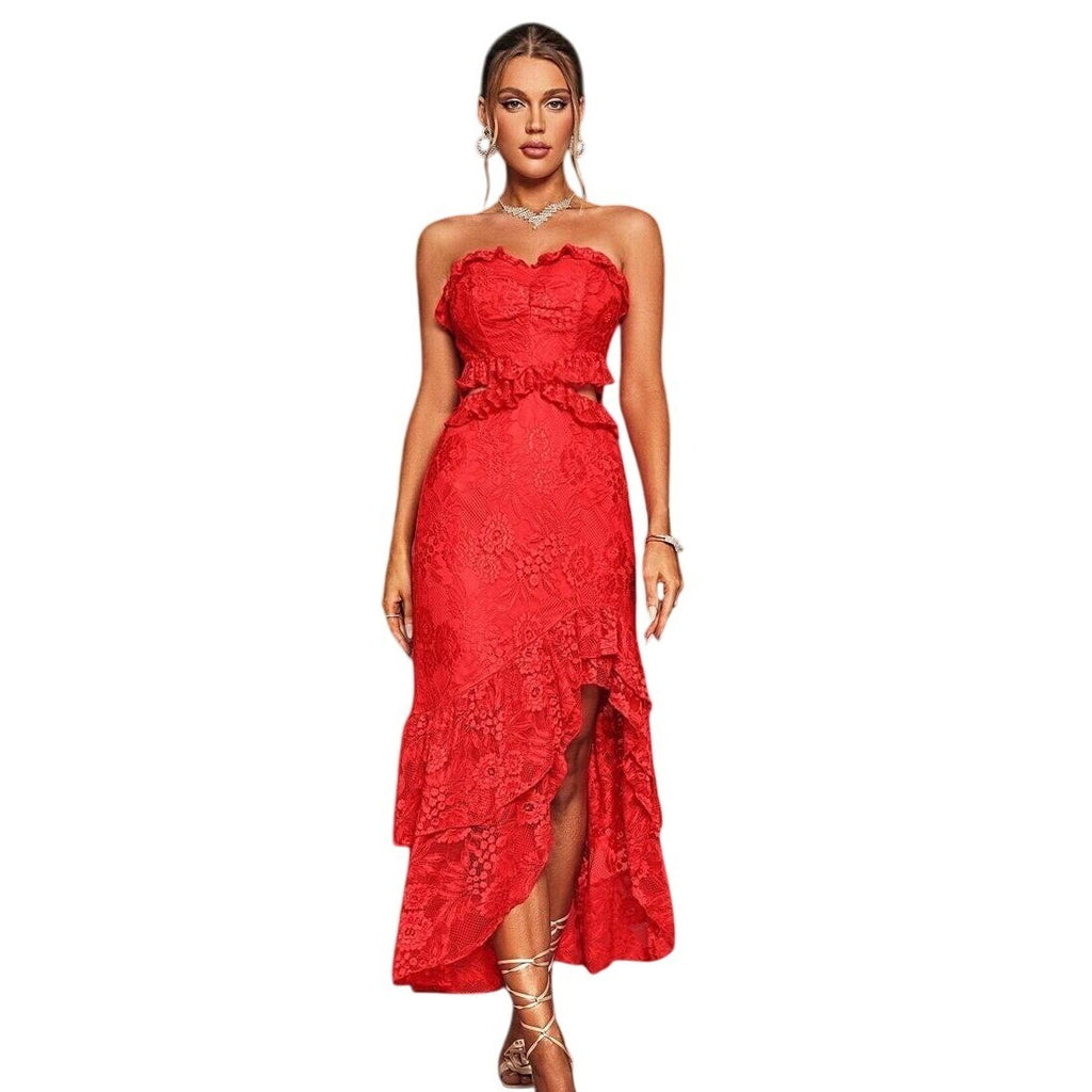 Women's L Red High Slit Strapless Dress