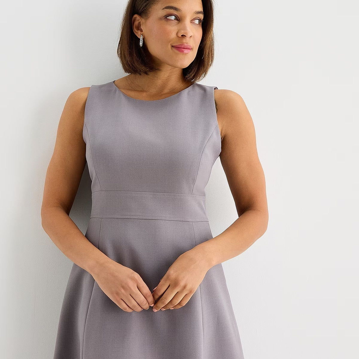 MSRP $89 Black Label by Evan-Picone Womens 4 Granite Crew Neck Sleeveless Dress