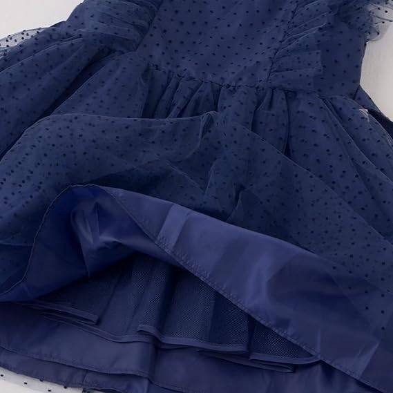 NWT Peaches Petal 2T Navy Flower Girl Toddler Dress Ruffled Sleeve Tulle Dress