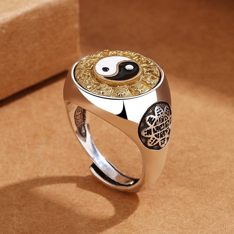 Yin Yang Chinese Horoscope Zodiac Signet Spinner Ring Stainless Steel Size 7