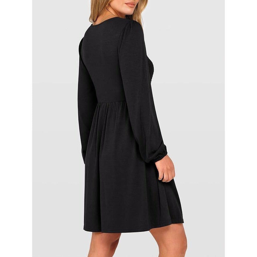MSRP $32 ANRABESS Women's S Long Sleeve Dress Smocked High Waist Babydoll