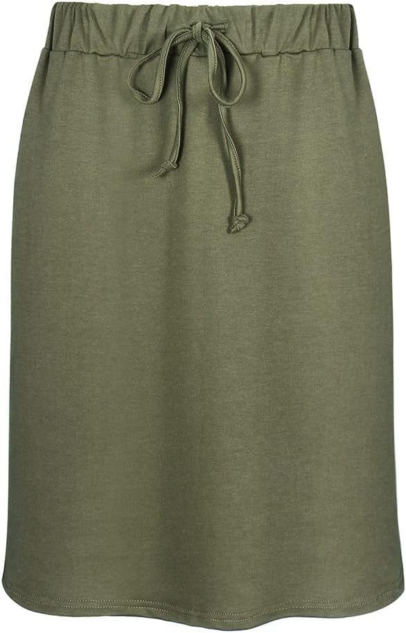 Wenseny Women’s S, 2XL, Army Green Pencil Skirt Elastic Waist Drawstring Solid