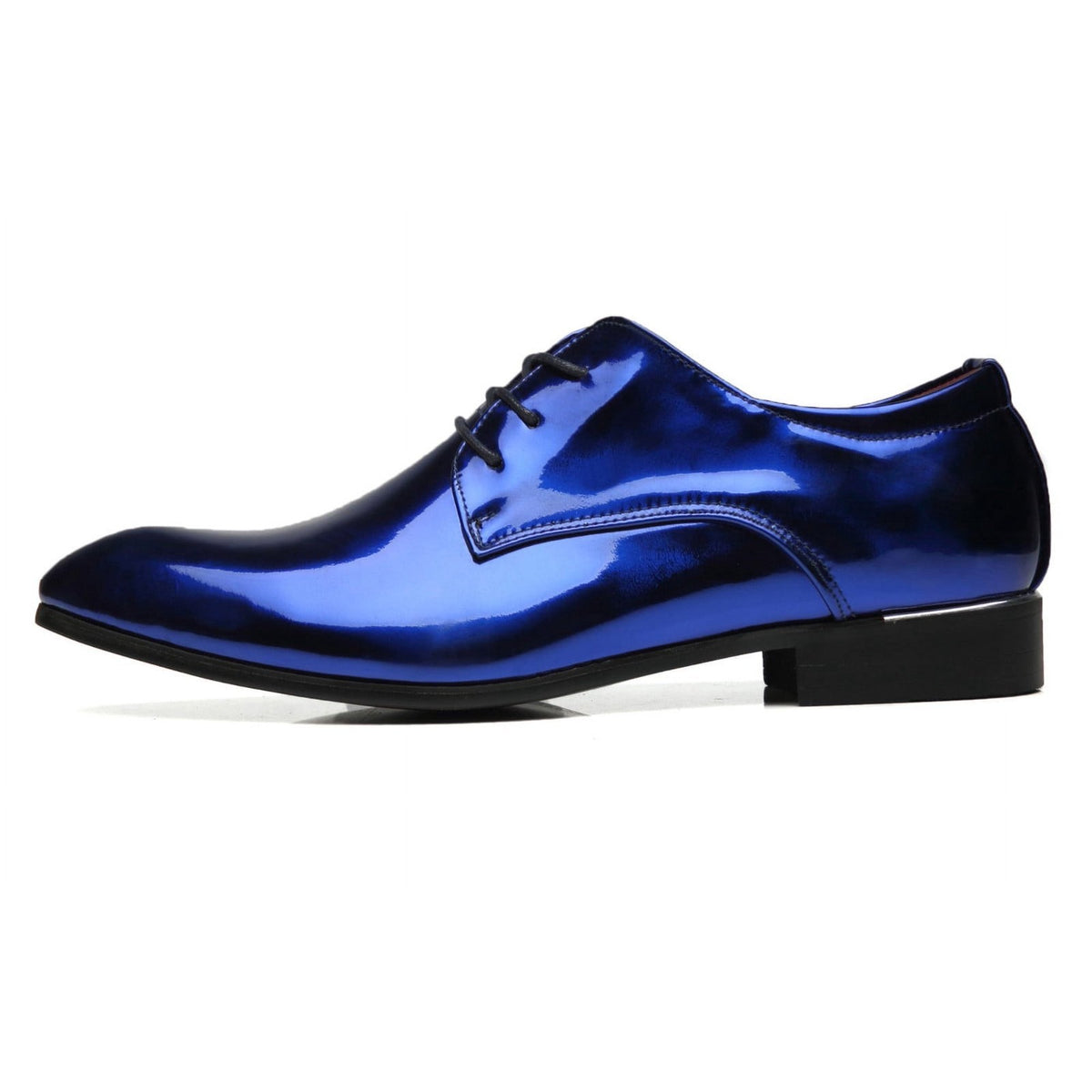 Santimon Men's US 7 - 11 Blue Patent Leather Shiny Derby Pointed Toe Shoes