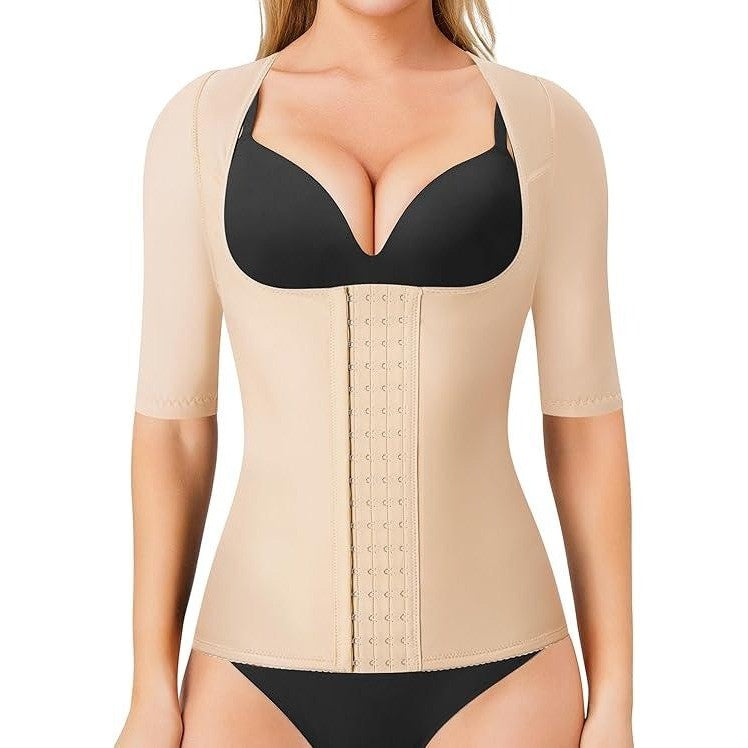 MSRP $37 Gotoly Women's XL Beige Short Sleeve Waist Trainer Corset Tummy Control
