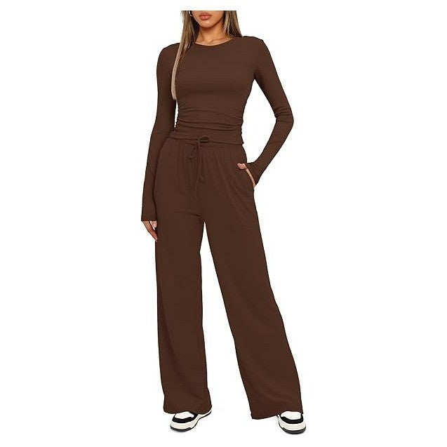 MSRP $49 Darong Women's XS Coffee 2 Piece Outfits Lounge Sets Long Sleeve Tops