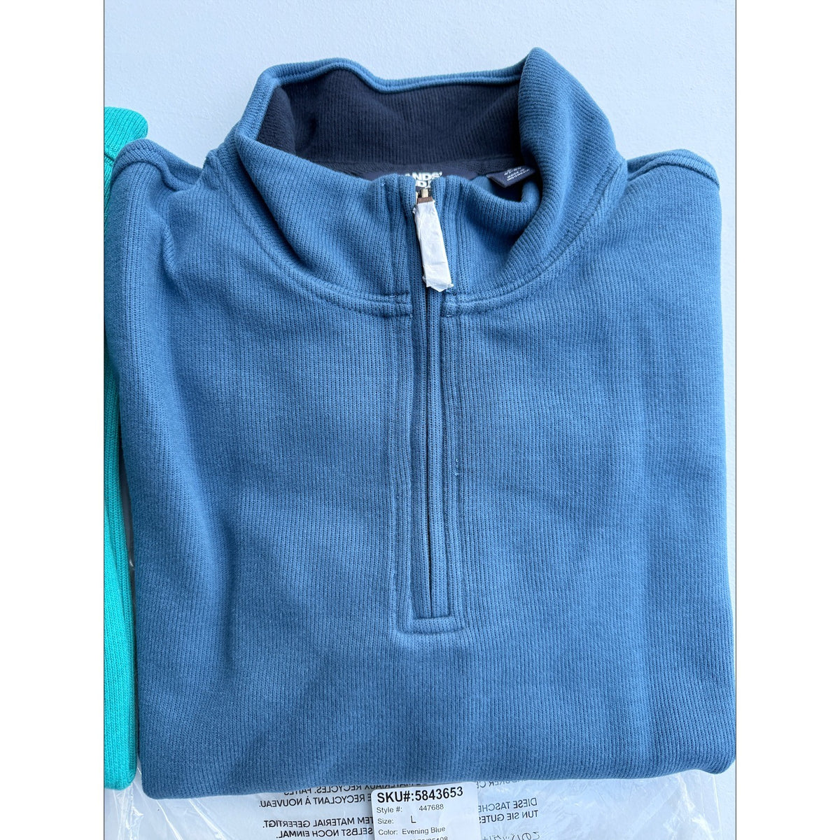 Set of 2 Lands' End Bedford Rib Quarter Zip Mens Sweater Sz L Spade & Evening