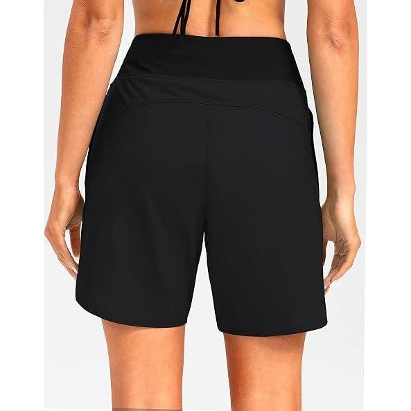 MSRP $39 G Gradual Women's L Black 7" Quick Dry Swim Board Shorts with Zipper