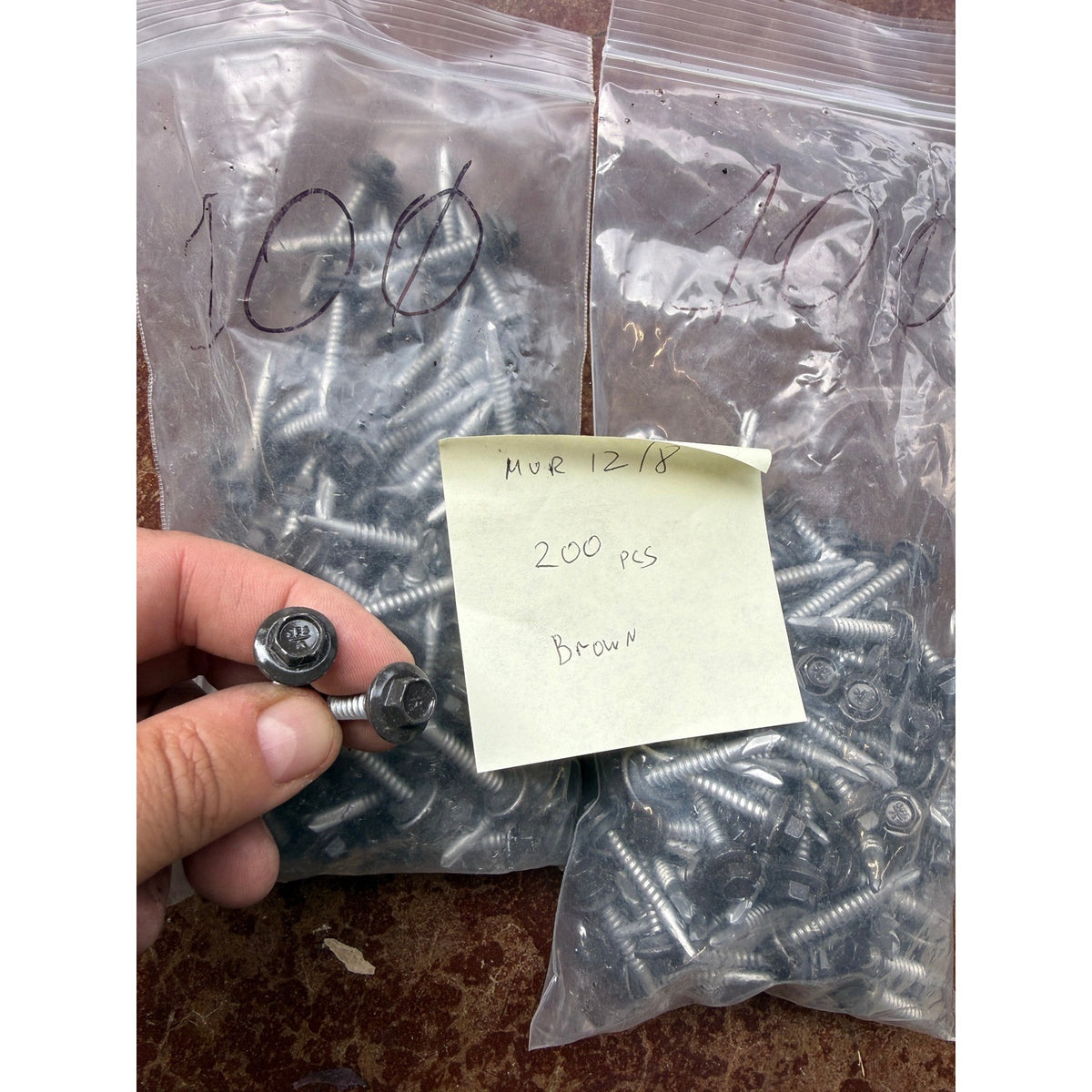 Lot of 200 Brown 1-1/2" Structural Roofing Screws Self Drilling Hex Washer Head
