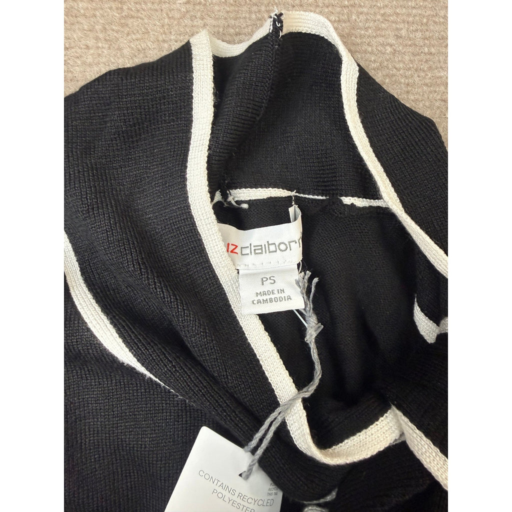 MSRP $48 Liz Claiborne Womens S Petite Black Split Tie Neck Pullover Sweater Lo