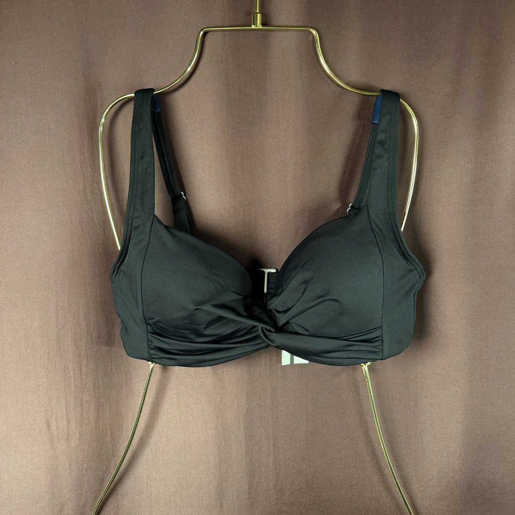Lands' End Women's 4, 2-10 LONG Black Twist Front Underwire Bikini Swimsuit Top