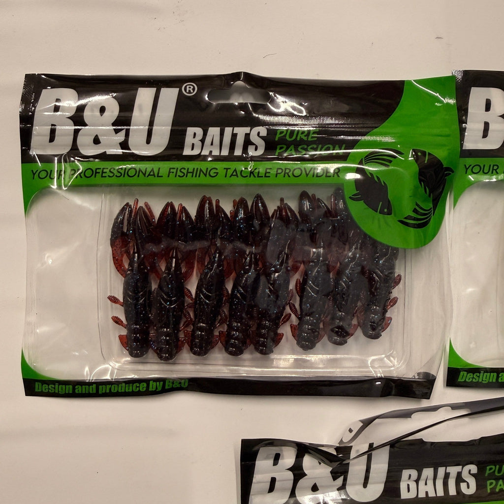 Set of 3 (8 pcs Each) B&U Craw Baits Soft Plastic Floating Bass Fishing Lures