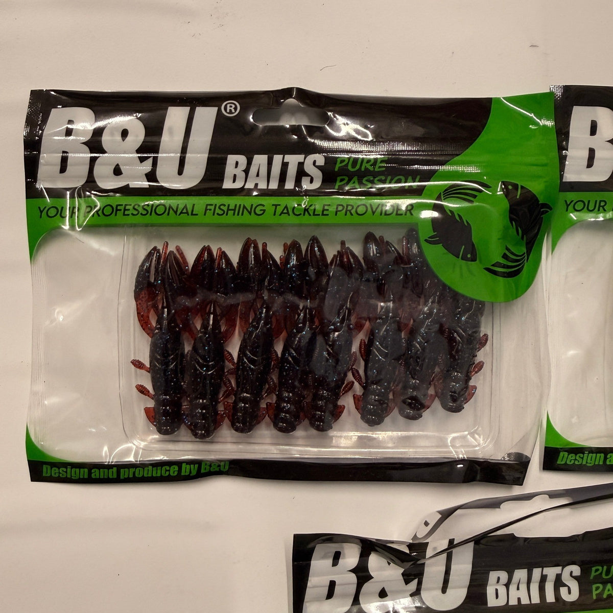 Set of 3 (8 pcs Each) B&U Craw Baits Soft Plastic Floating Bass Fishing Lures