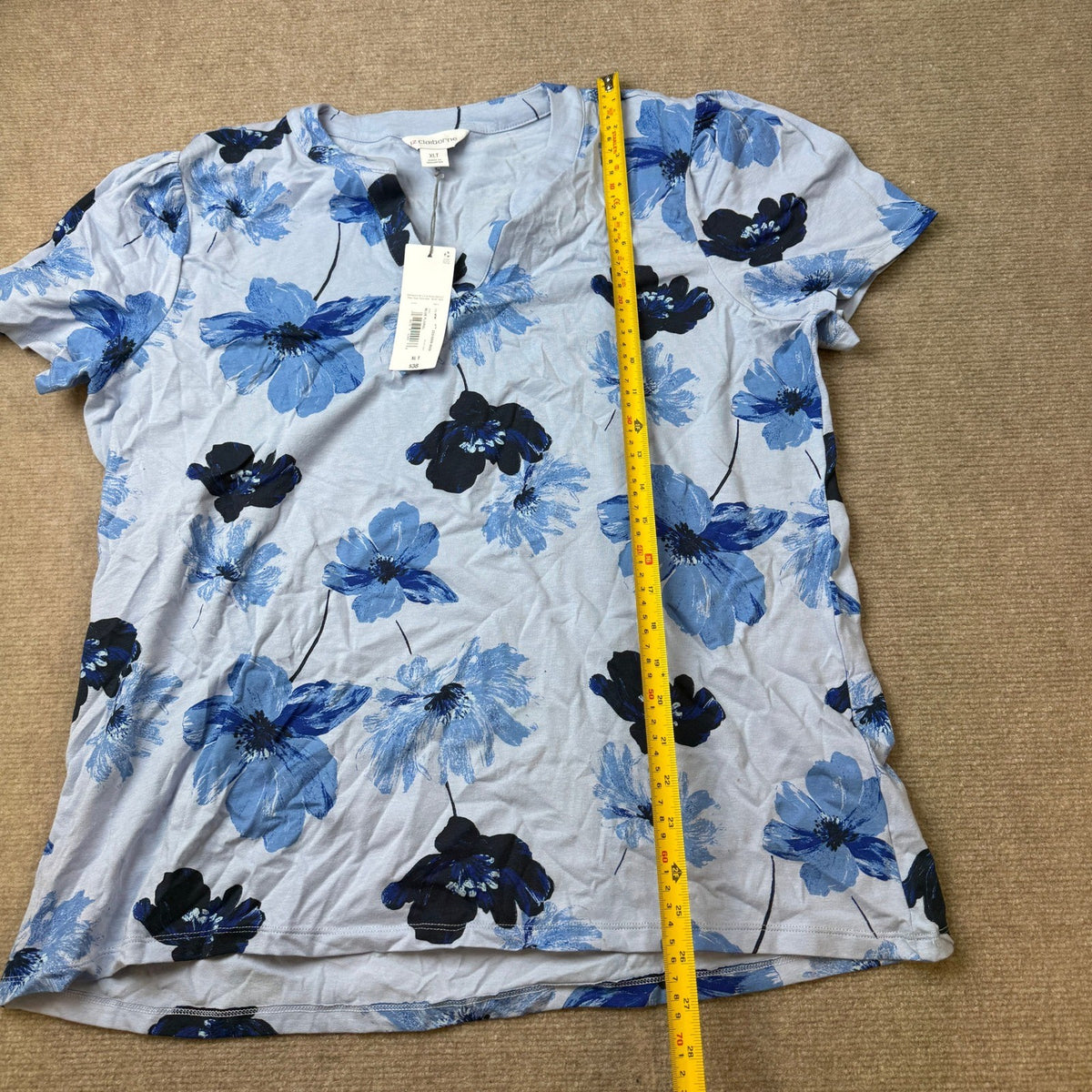 MSRP $38 Liz Claiborne Womens XL Tall Blue Floral Split Crew Neck T-Shirt Shor