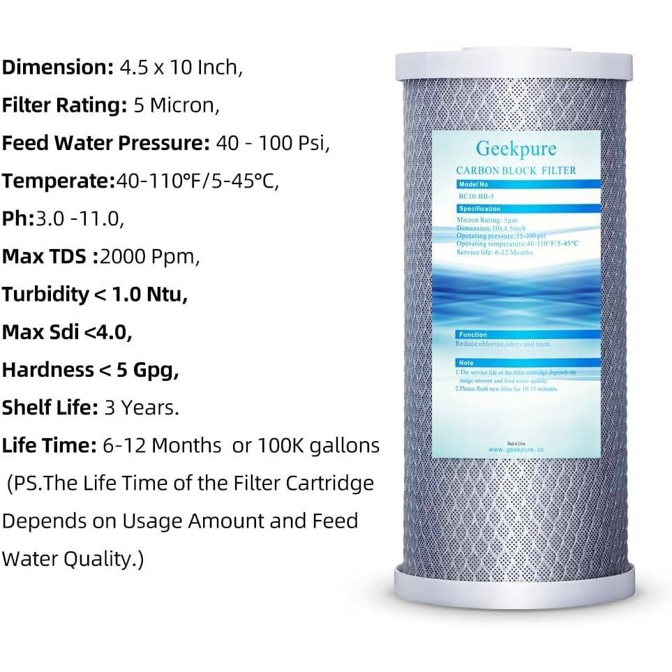 Pack of 4 Geekpure 10" Whole House PP and Carbon Filters-4.5 x 10 Inch-5 Micron