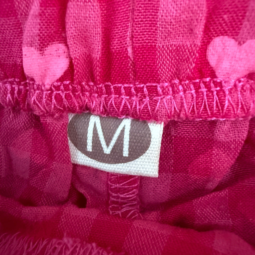 Women's Pink Heart Print M Pajama Shorts Micro Button Boxers Elastic Waist Cute