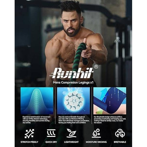 Runhit Men's M Blue Compression Pants Running Tights Workout Leggings Athletic