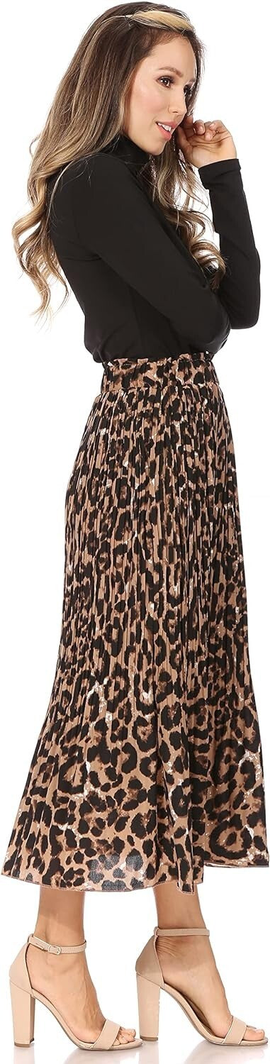 Small Leopard Skirts for Women with Pockets, Reg & Plus Size Pleated Boho Skirts