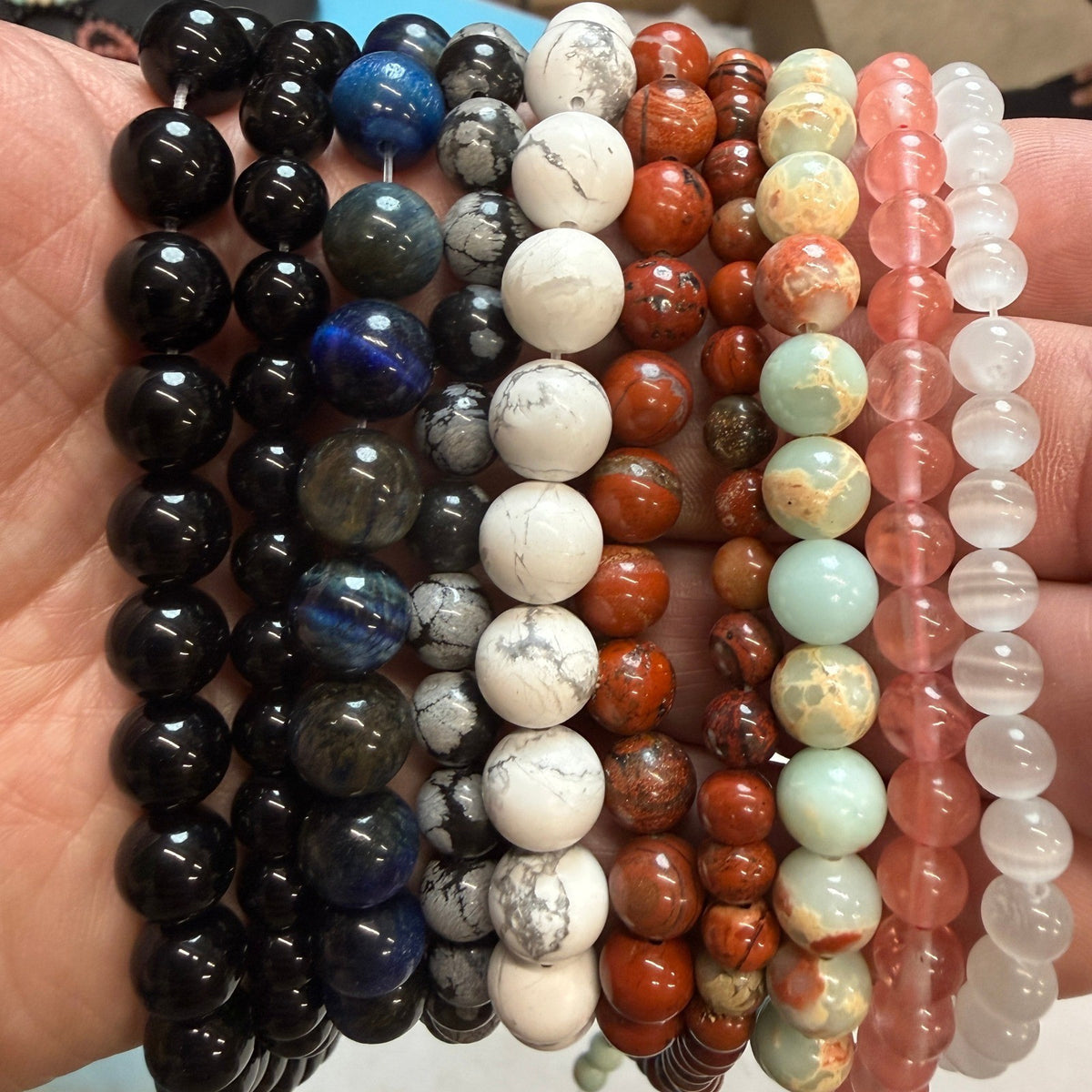 Set of 10 Natural Gemstone Round Beads Strands 15" Sizes 6,8,10 mm 14oz №B19