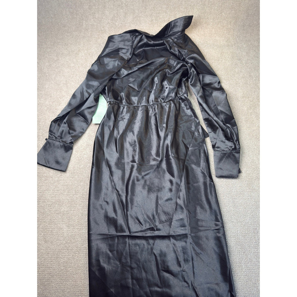 MSRP $120 DJ Jaz Womens 12 Black Long Sleeve Satin Evening Gown Long Dress