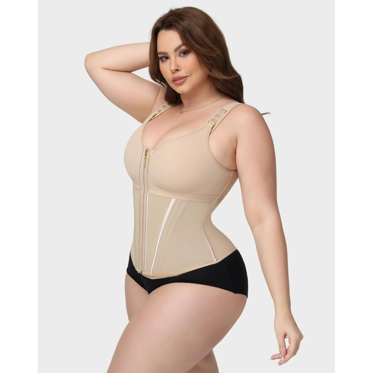 Women's Tan L Core Lift Zipper Tank Top Body Shaper Tummy Control Shapewear