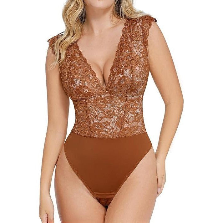 MSRP $72 Popilush Brown M Lace Body Suits Women's Tank Top Thong Shapewear Tu
