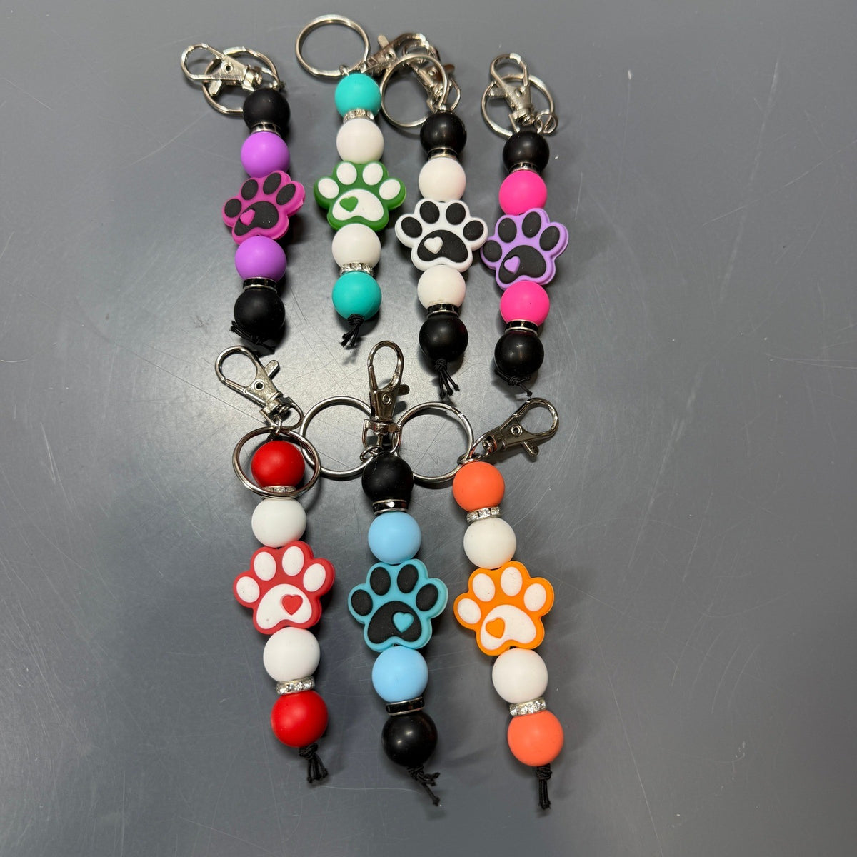 Set of 7 Silicone Bead Dog Paw Keychain Bag Charms Dog Cat Lover Gift