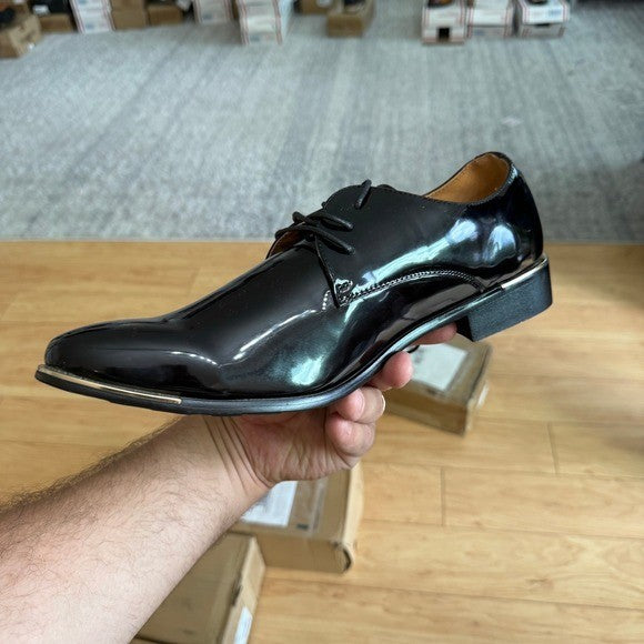 Santimon Men's US 8 Black Patent Leather Lace Up Pointed Toe Oxford Shoes