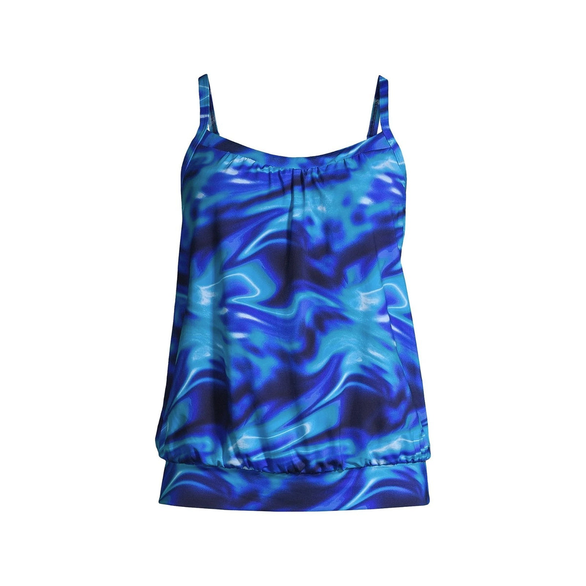 Lands' End Women's 4R-10L Chlorine Resistant Blouson Tankini Swimsuit Top Electr