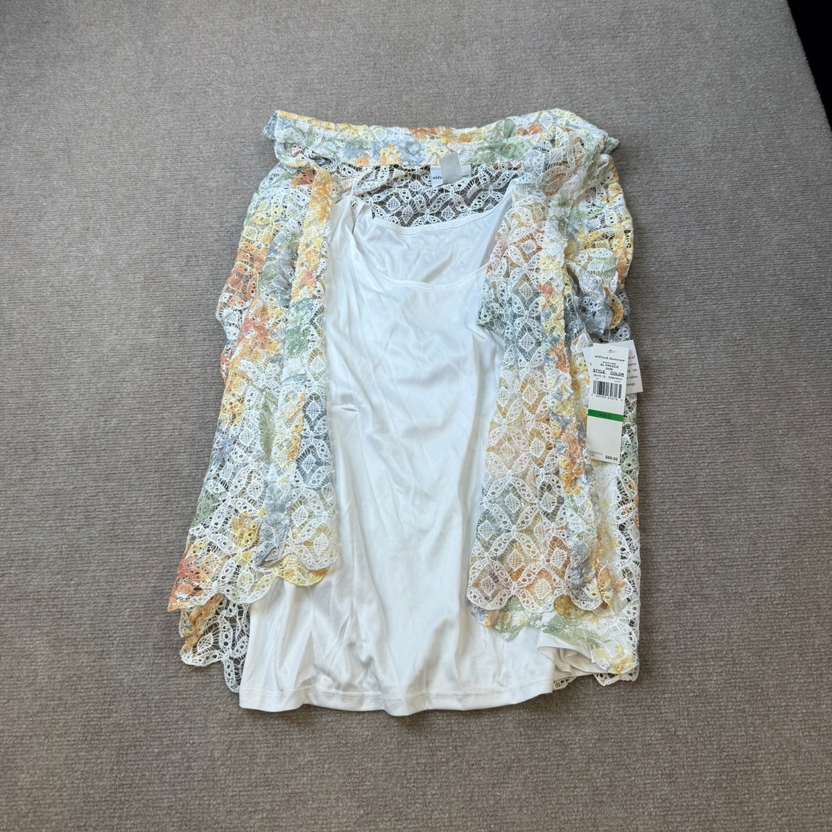 MSRP $69 Alfred Dunner Al Fresco Womens L Yellow Multi 3/4 Sleeve Layered Top