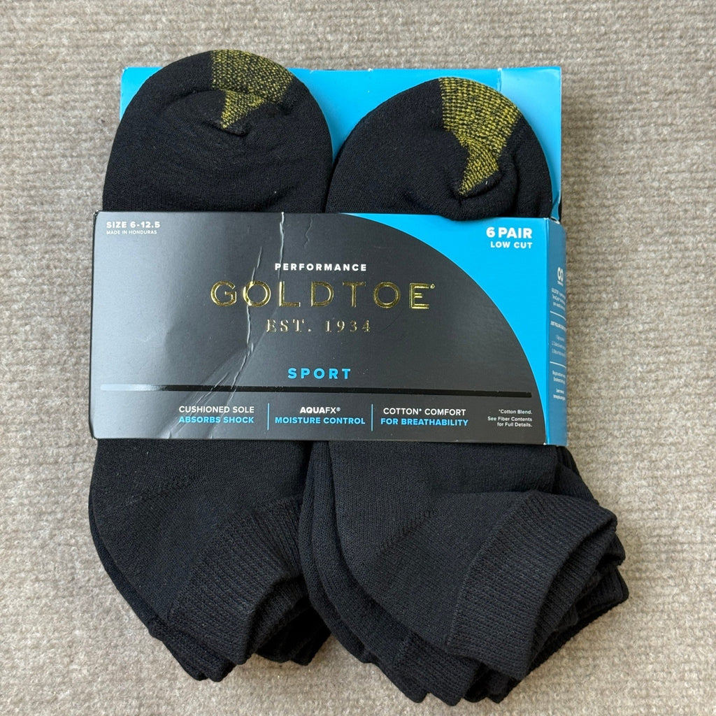 Gold Toe 6 Pairs Mens Sz 6-12.5 Black Athletic Sport Breathable Low Cut Socks