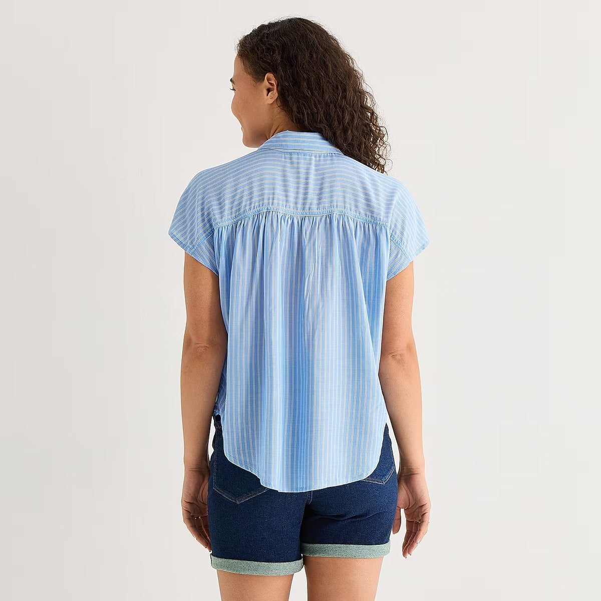MSRP $44 A.N.A Womens L, XL Blue Stripe Short Sleeve Button-Down Shirt Blouse P
