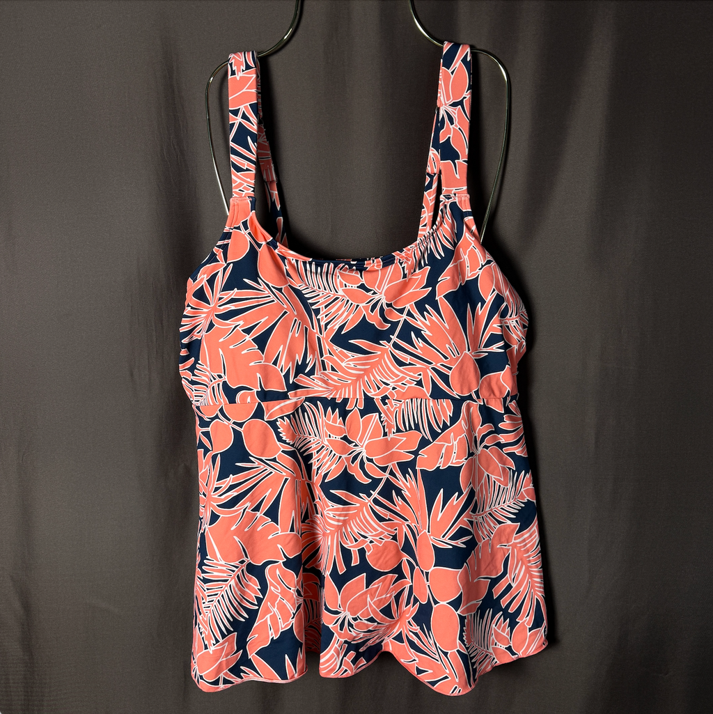 Lands' End Women's XS-L Flutter Scoop Neck Tankini Top Wood Lily / Navy Floral