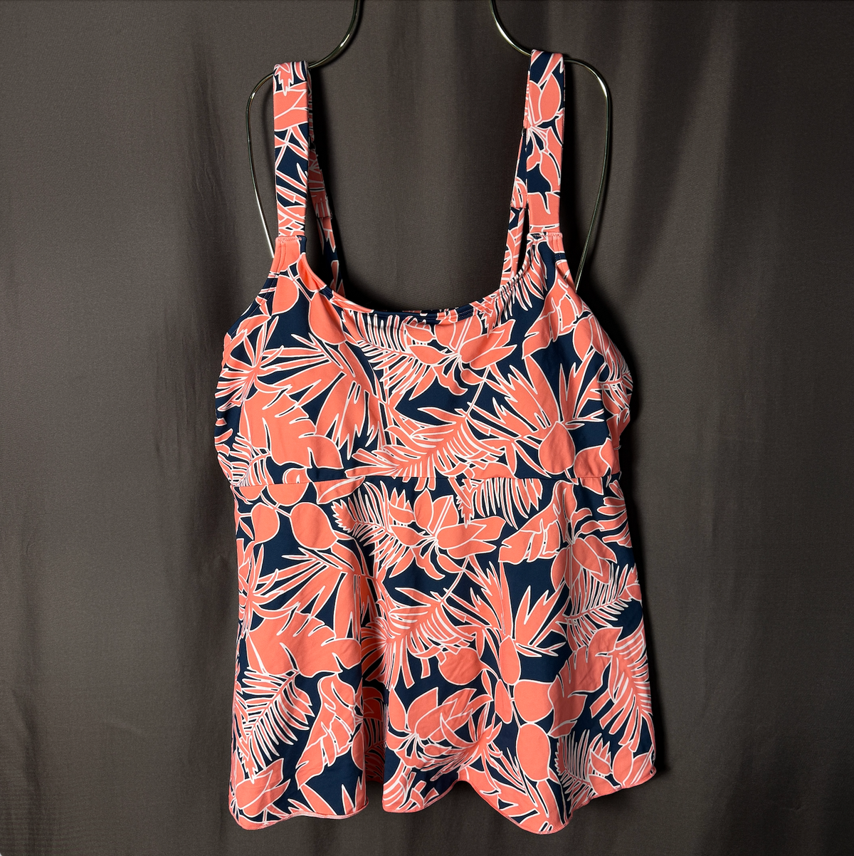 Lands' End Women's XS-L Flutter Scoop Neck Tankini Top Wood Lily / Navy Floral