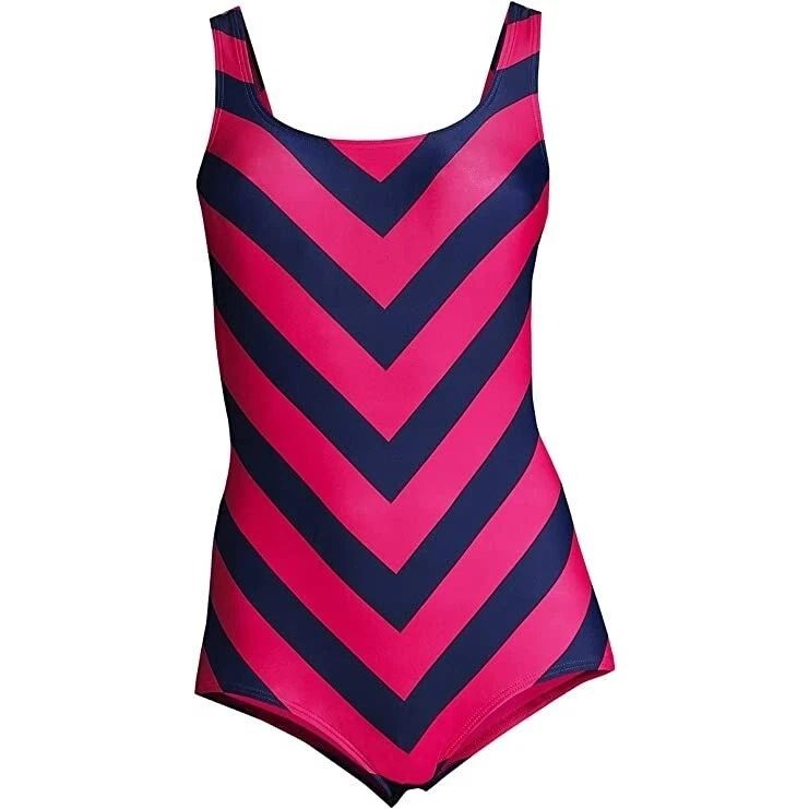 Lands' End Women's 6 Petite One Piece Scoop Neck Softcup Tugless Swimsuit Pink