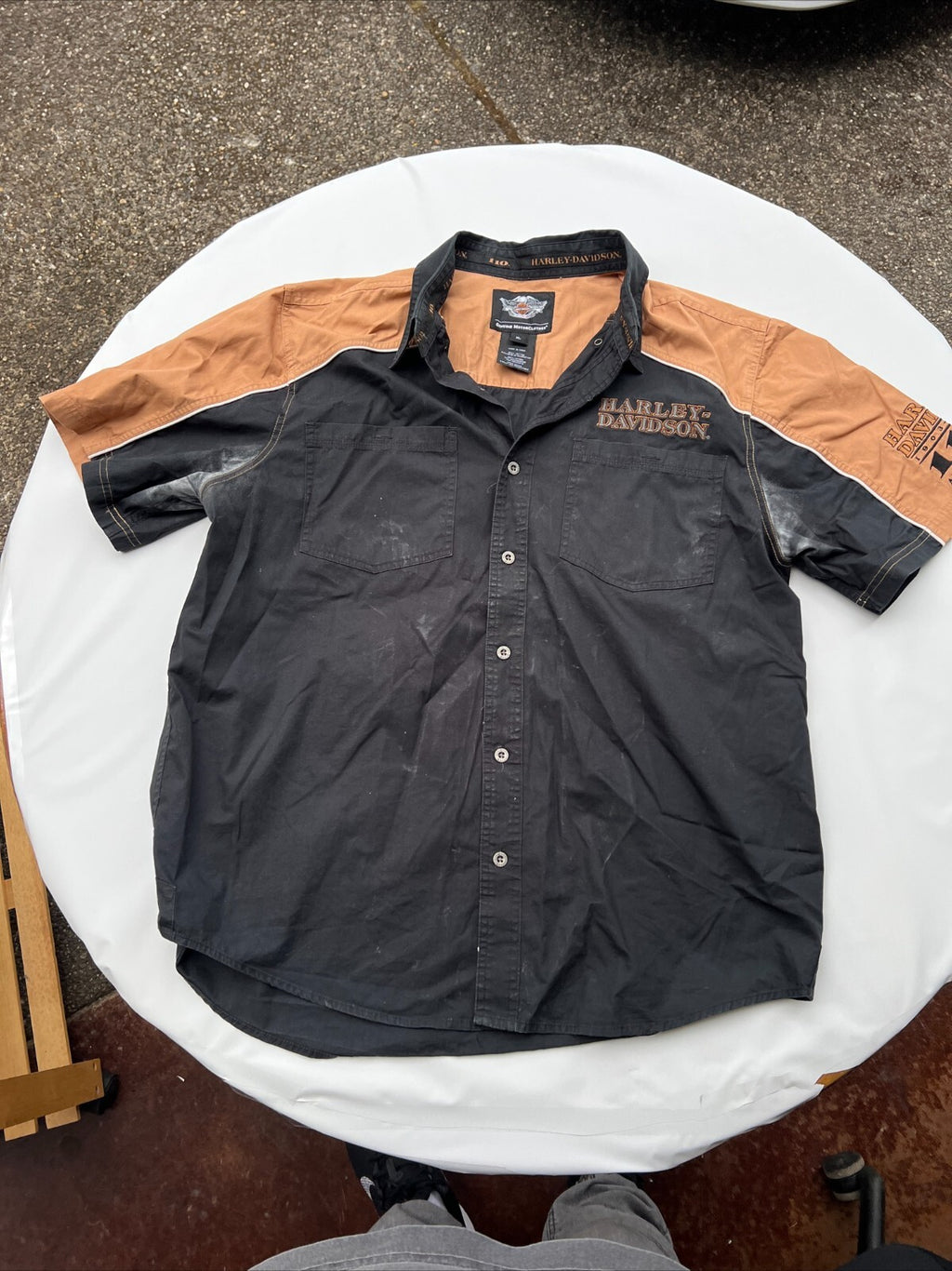 Harley-Davidson 110th Anniversary Dealer Shirt XL Black Orange 1903-2013 Short