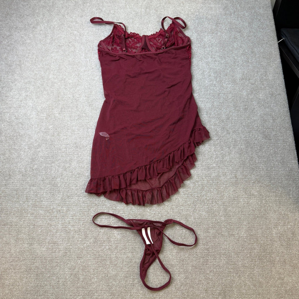 MSRP $22 Foxiny 2 Piece Women's XL Lingerie Set Bodycon Dress with Thong Ruff
