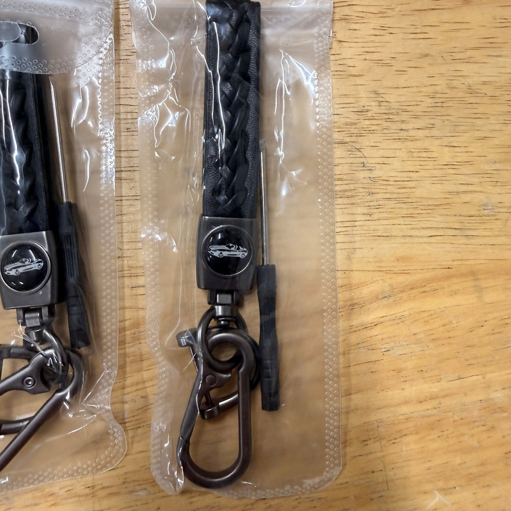 Set of 2 Black Braided Faux Leather Anti-Lost Car Keychain Set Key Ring Lanyar
