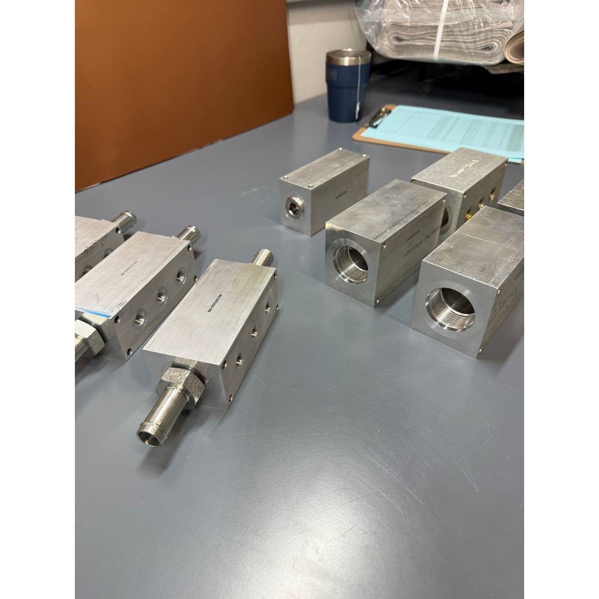 Set of 8 Aluminum Hydraulic / Pneumatic Distribution Manifold Blocks