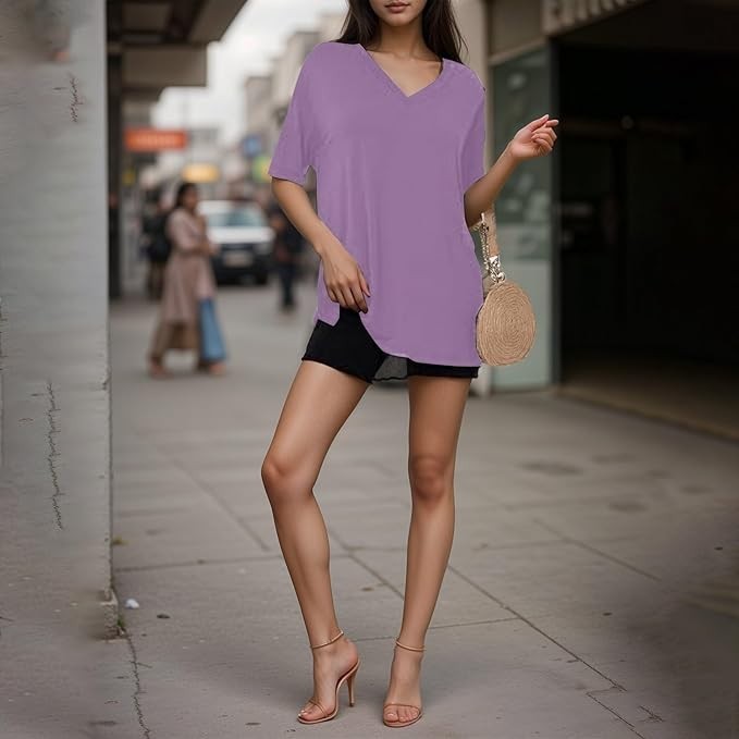 Women's 2XL-3XL Top V Neck Short Sleeve T-Shirt Oversized Shirt Soft Loose Casua