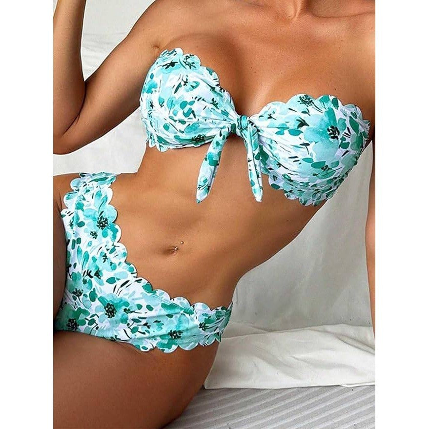 MSRP $32 BYINDED Women's M Two Piece Bikini Strapless Tube Top Mid Waist Bottom