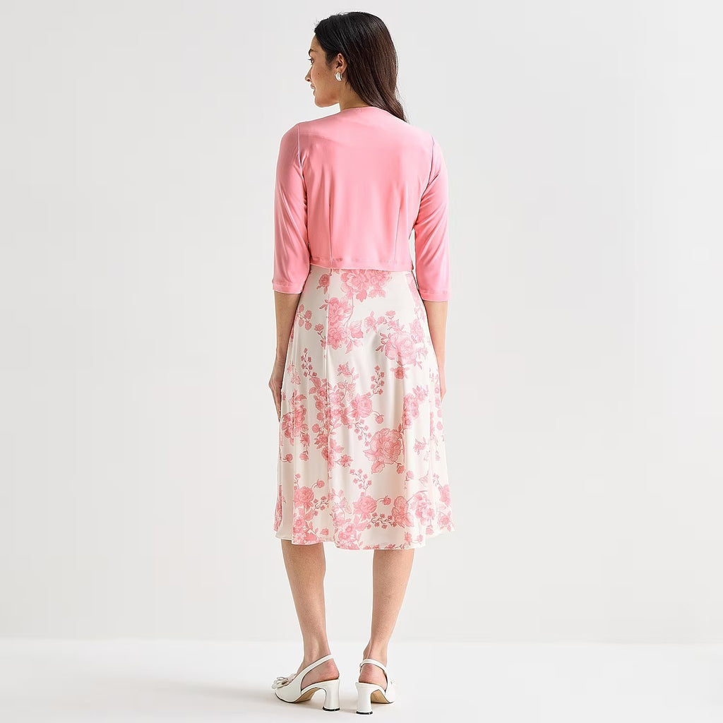 MSRP $84 Danny & Nicole Womens S Rose Ivory Floral 2 Piece Midi Jacket Dress