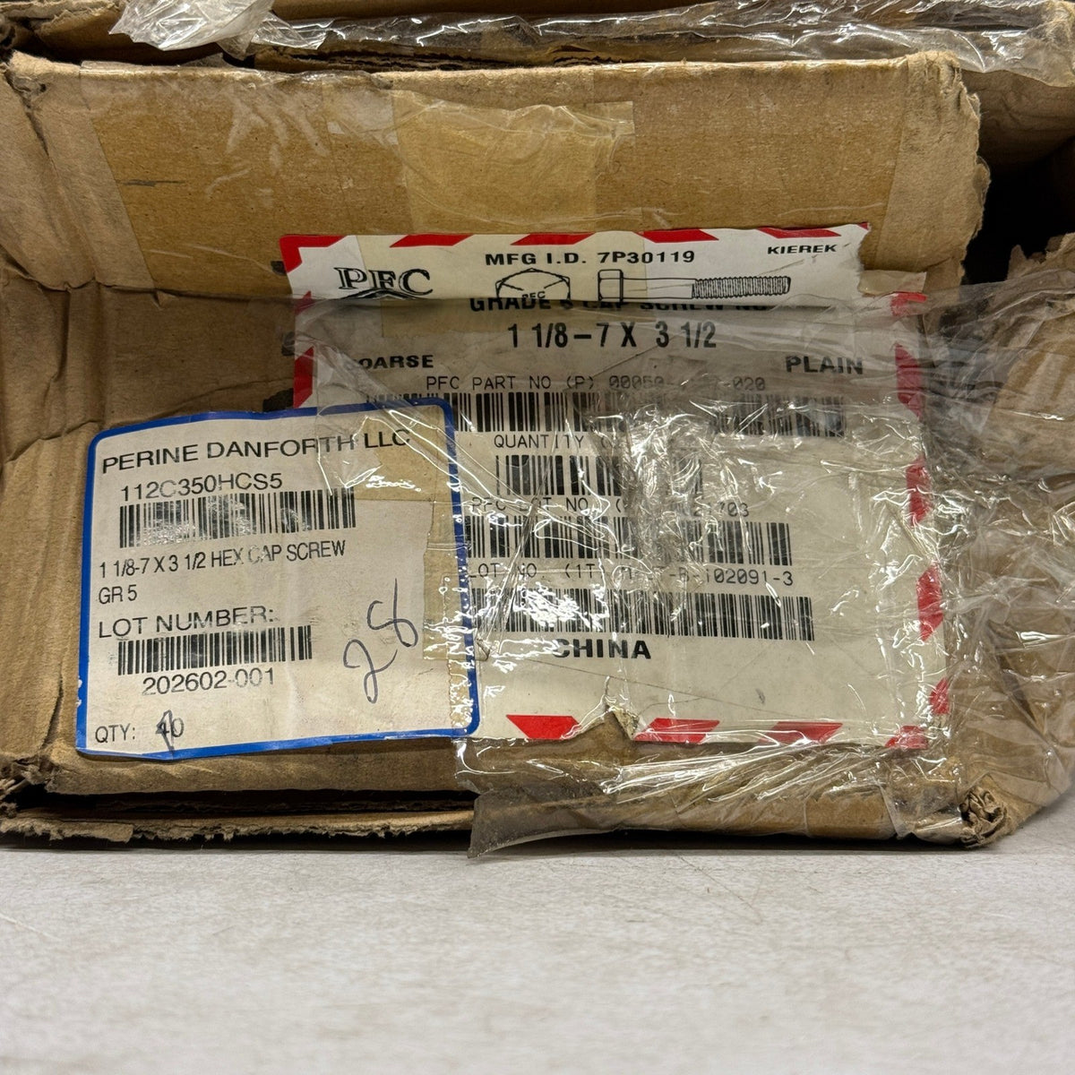Pack of 28 Perine Danforth 1 1/8-7 x 3-1/2" Grade 5 Hex Cap Screws Plain